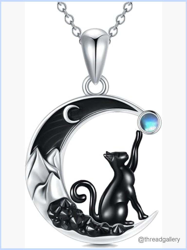 Sterling Silver Bat Cat Wolf Pendant Crescent Moon Necklace Gothic